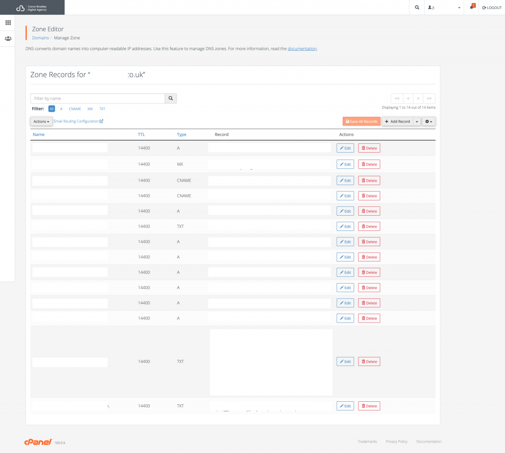 Domain Management Screenshot Sheffield Website Hosting 1