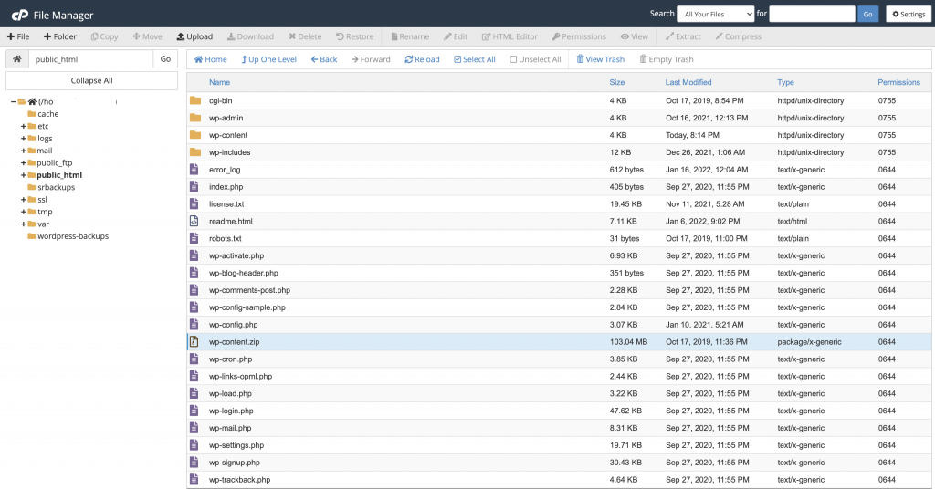 File Manager Screenshot Sheffield Website Hosting 1