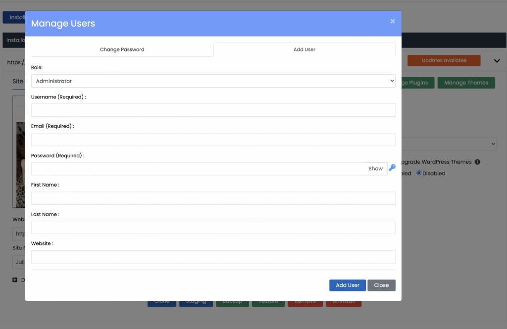 Managing Users Screenshot Sheffield Website Hosting