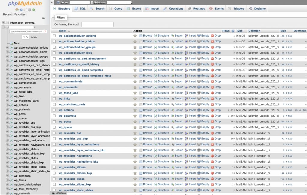 PHPMyAdmin Database Management Screenshot Sheffield Website Hosting 1