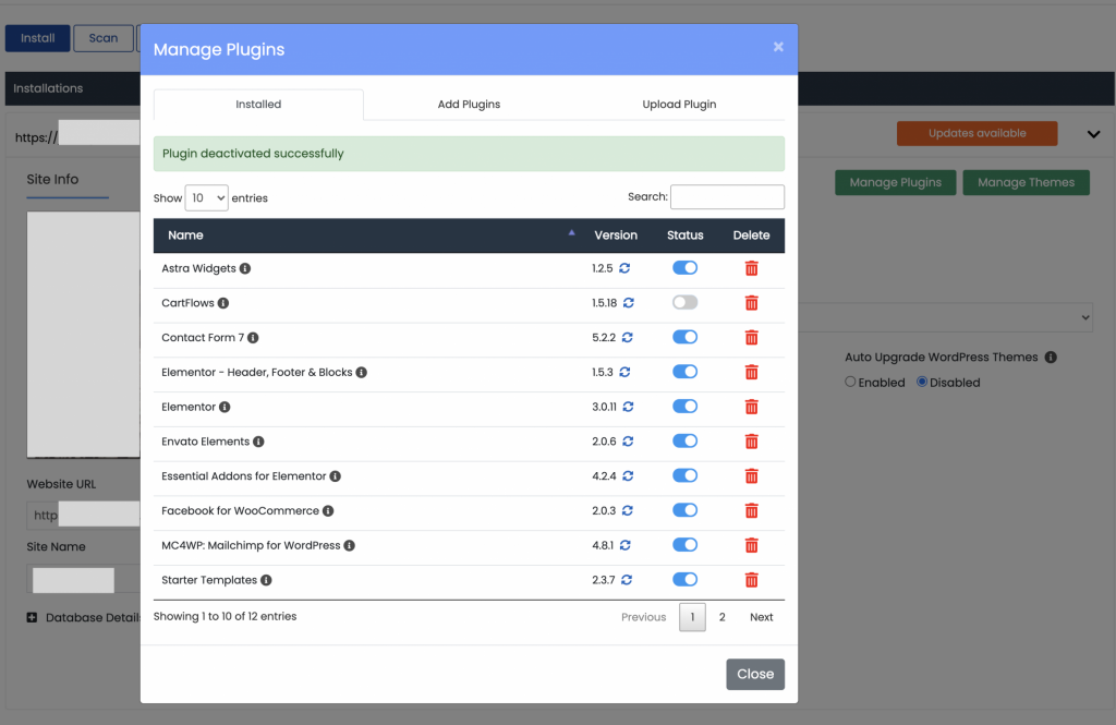 Plugin Theme Management Screenshot Sheffield Website Hosting