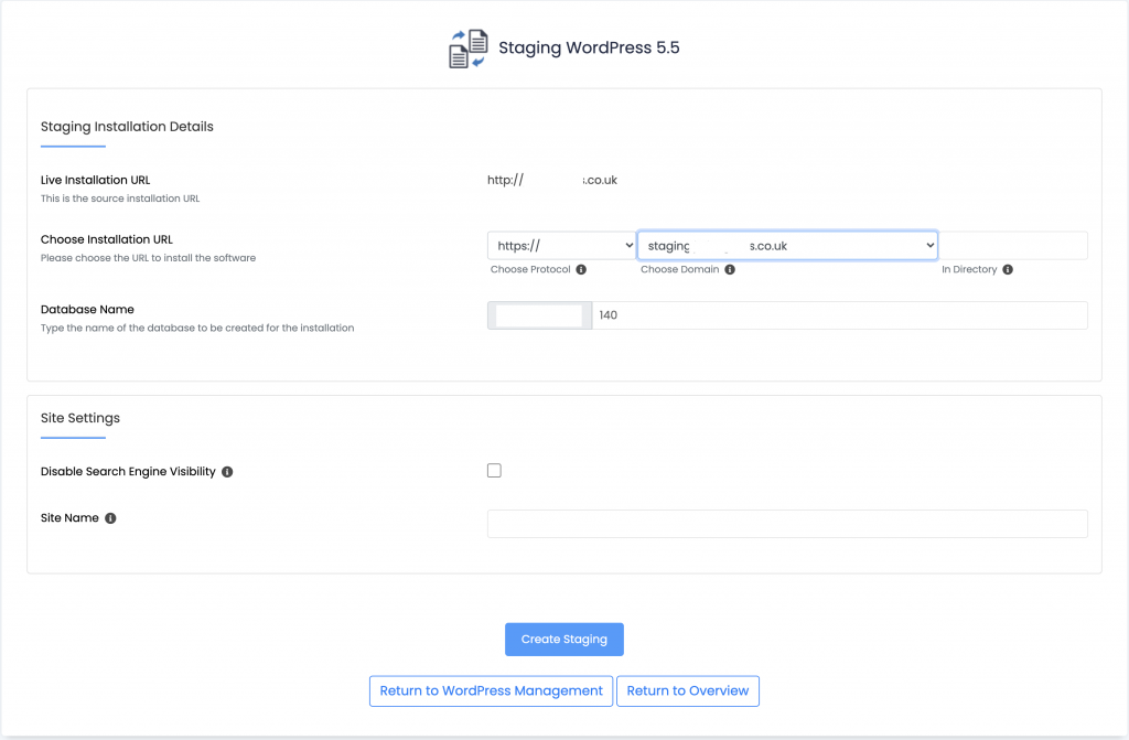 Staging Installation Screenshot Sheffield Website Hosting 1